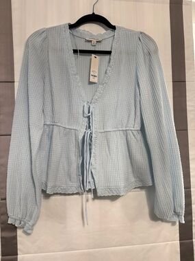 Light Blue Knit Tie-Front Peplum Top - Francesca’s waffle weave small new! NWT